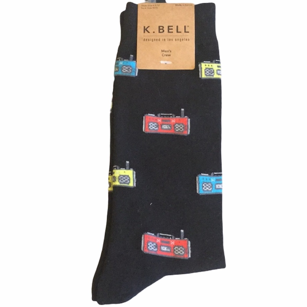 K. Bell Boom Box Radio Crew Socks, Black